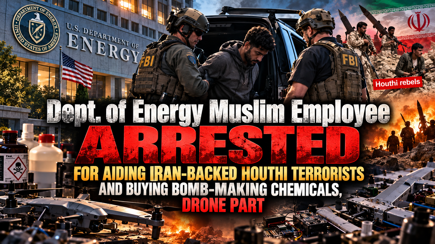 Dept. of Energy Muslim Employee Arrested For Aiding Iran-Backed Houthi Terrorists and Buying Bomb-Making Chemicals, Drone Parts