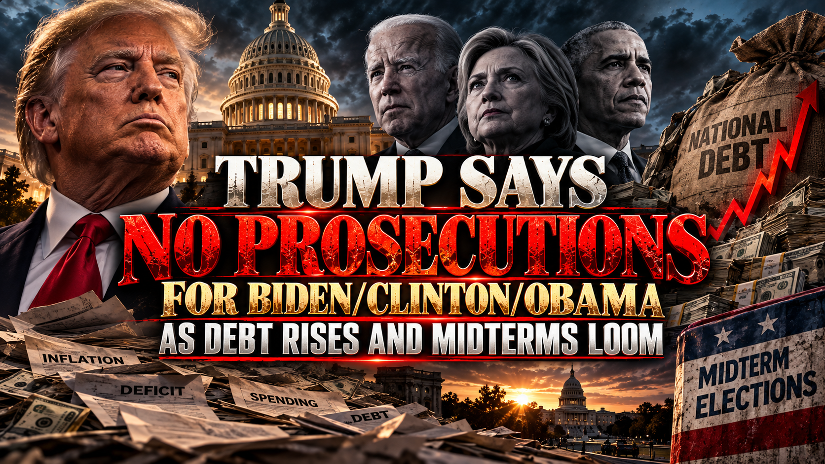 Trump Says No Prosecutions for Biden/Clinton/Obama As Debt Rises and Midterms Loom (Video)