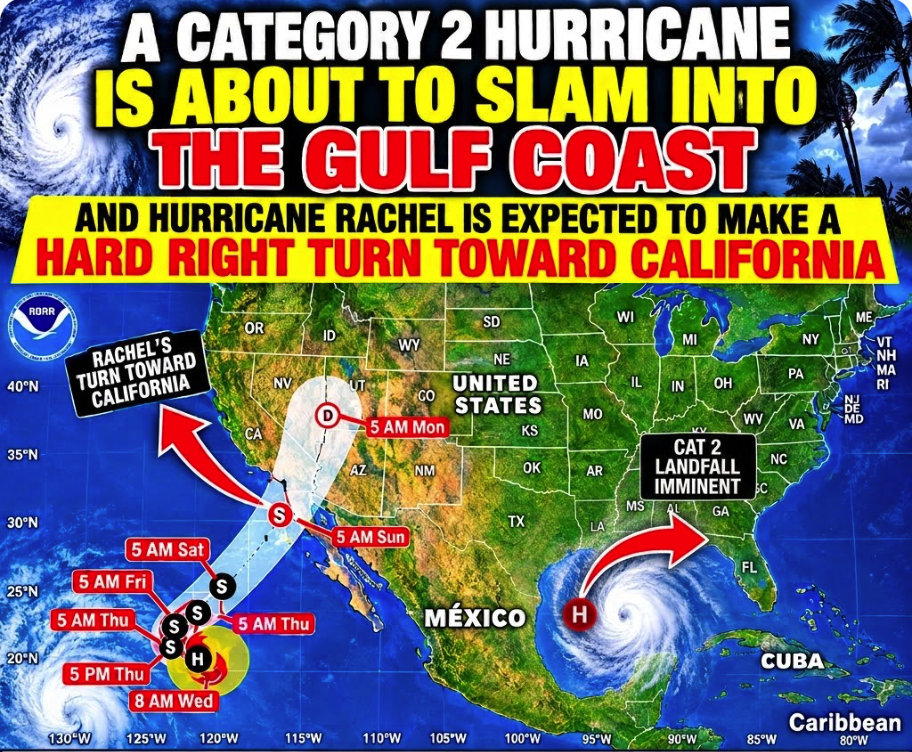 A Category 2 Hurricane Is About To Slam Into The Gulf Coast And Hurricane Rachel Is Expected To Make A Hard Right Turn Toward California